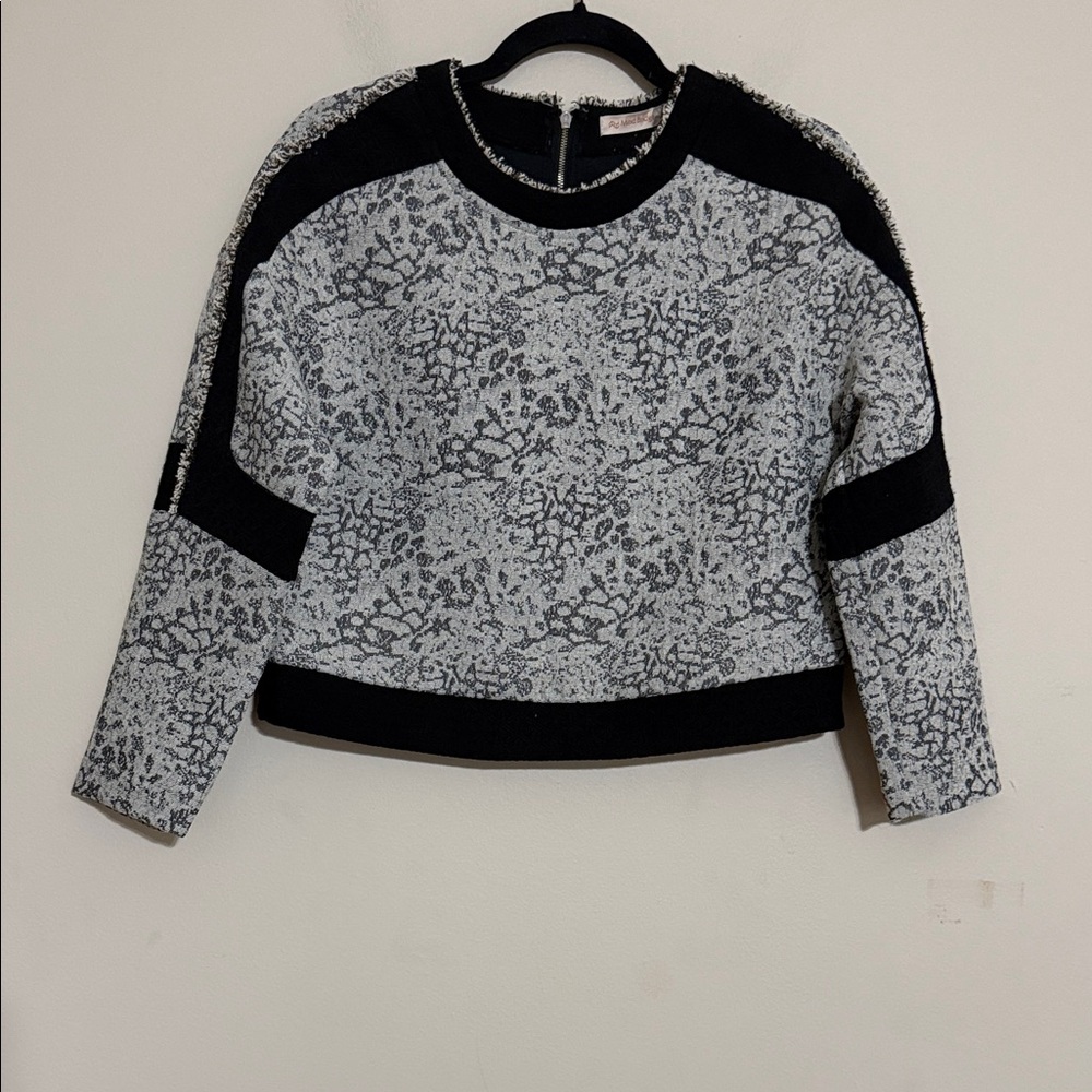 Mind bridge Black Gray Patterned blouse top women office event Y2K fringe trim